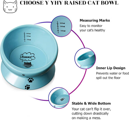 Elevated Cat Food Bowl, Raised Pet Food and Water Bowl, Cat and Small Dog Bowl, Tilted Ceramic Cat Water Bowl No Spill,15Oz, Dishwasher Safe