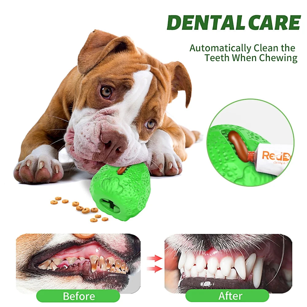 Rubber Dog Chew Toys,Treat Food Dispensing Dog Toys for Teeth Cleaning, Puzzle Interactive Dog Toys for Small Medium Large Dogs Green