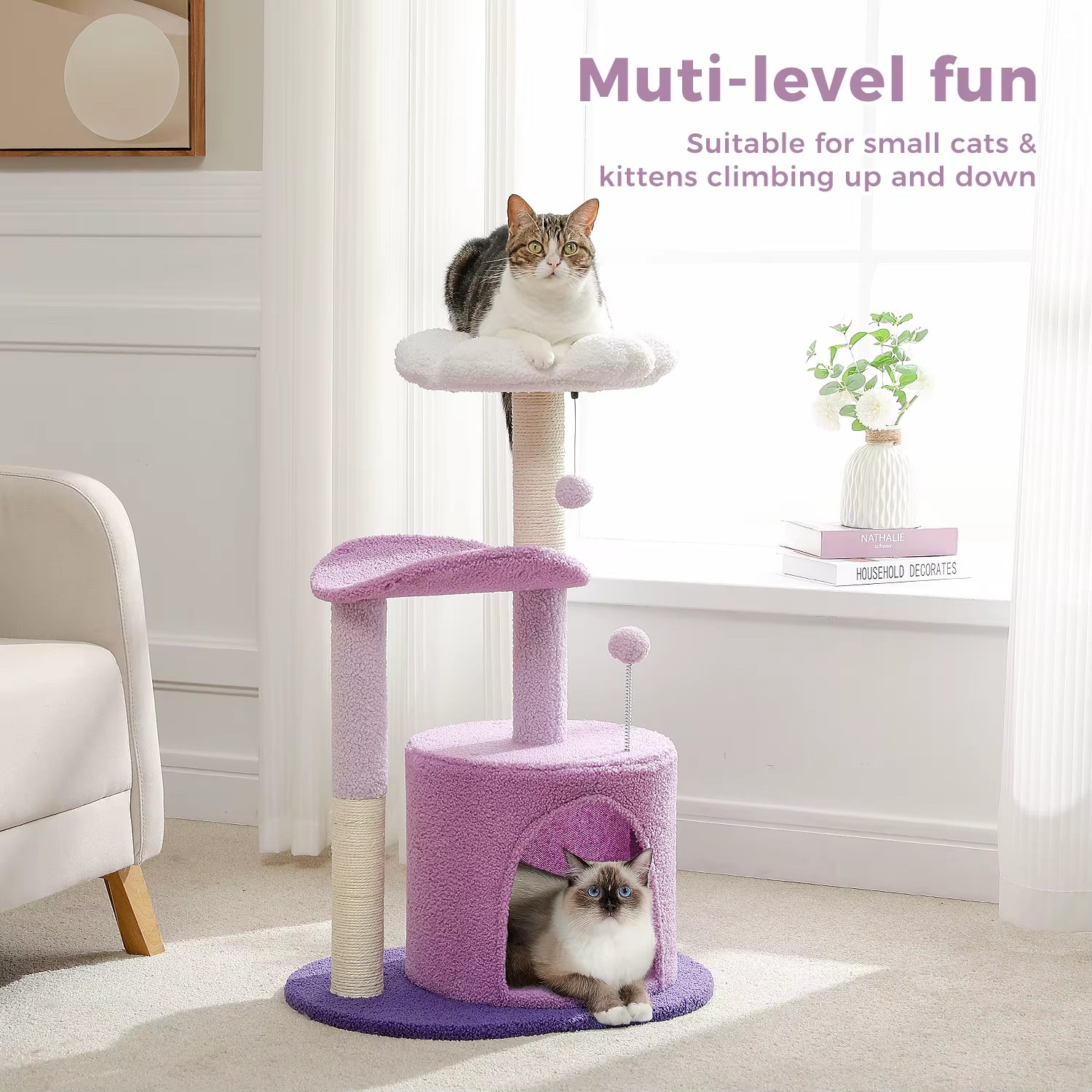 Cactus Cat Tree with Curved Perch Cozy Cat Condo Small Cat Tower with Removable Top Bed Cat Scratching Post for Indoor Cat Toys