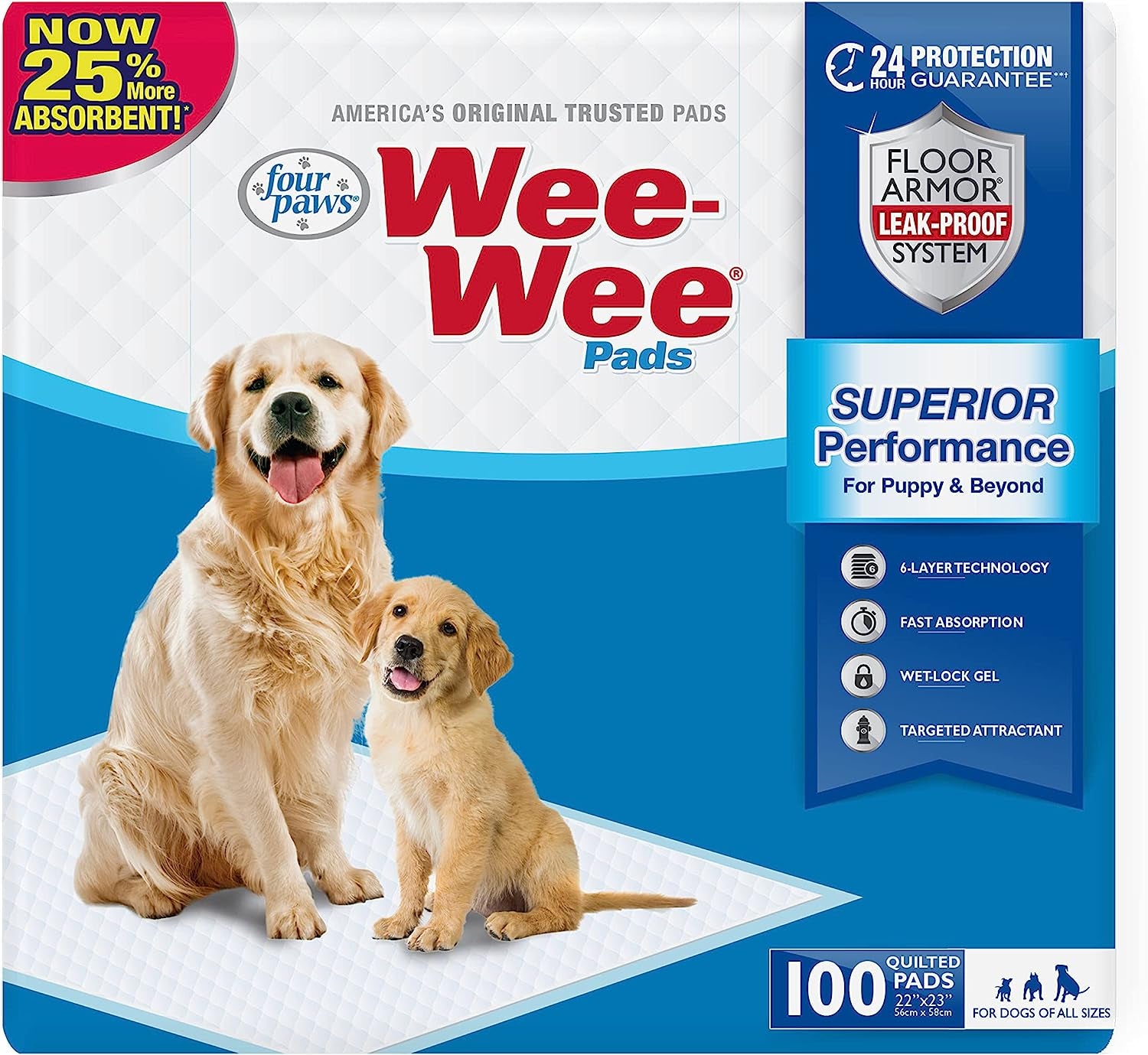 Wee-Wee Superior Performance Pee Pads for Dogs - Dog & Puppy Pads for Potty Training - Dog Housebreaking & Puppy Supplies - 22" X 23" (100 Count)