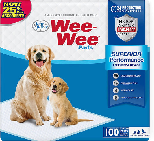 Wee-Wee Superior Performance Pee Pads for Dogs - Dog & Puppy Pads for Potty Training - Dog Housebreaking & Puppy Supplies - 22" X 23" (100 Count)