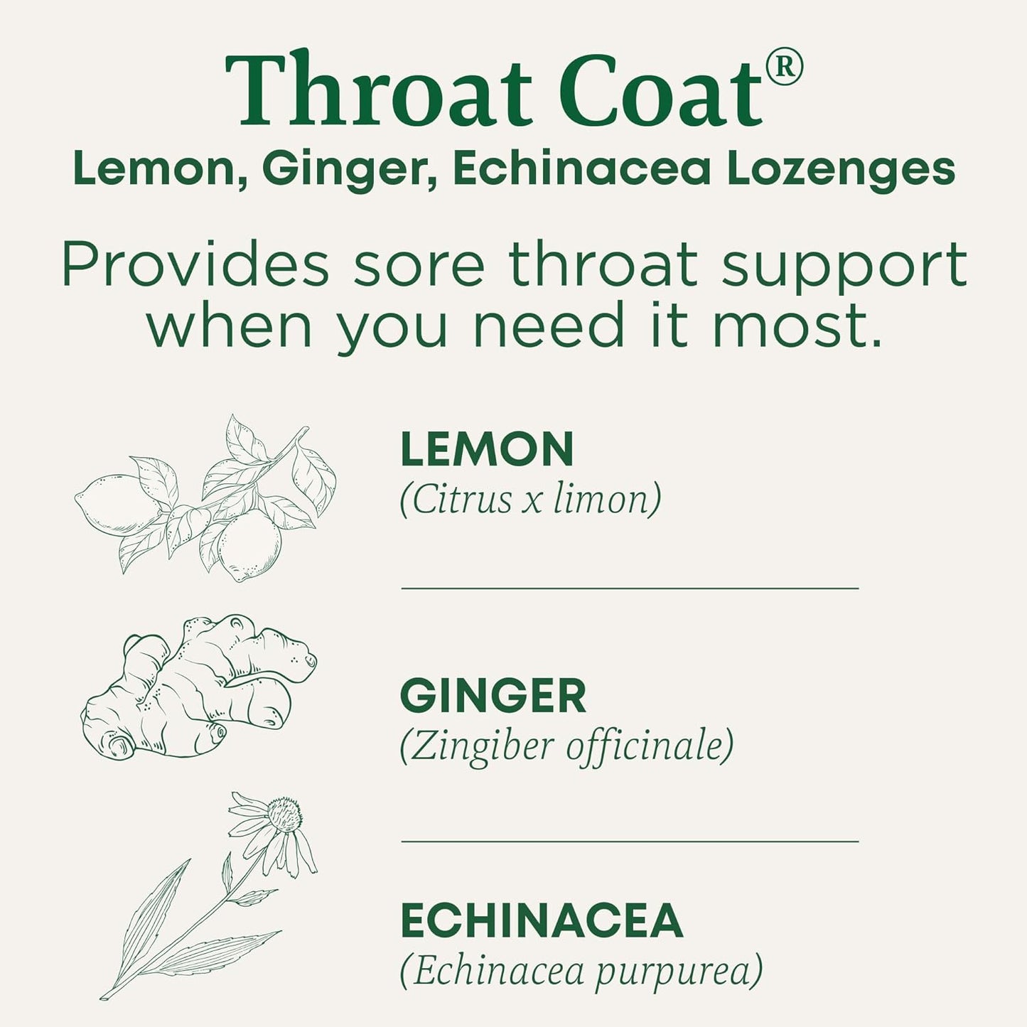 Throat Coat Organic Pectin Throat Drops, Lemon Ginger Echinacea, Soothes Sore Throats, 16Ct.