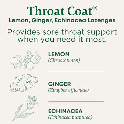 Throat Coat Organic Pectin Throat Drops, Lemon Ginger Echinacea, Soothes Sore Throats, 16Ct.