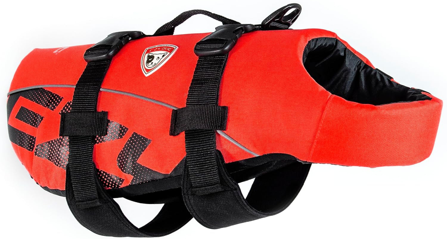 Premium Doggy Flotation Device (DFD) - Adjustable Dog Life Jacket Preserver with Reflective Trim - Durable Grab Handle for Safety and Protection - 50% More Flotation Material (Small, Red)